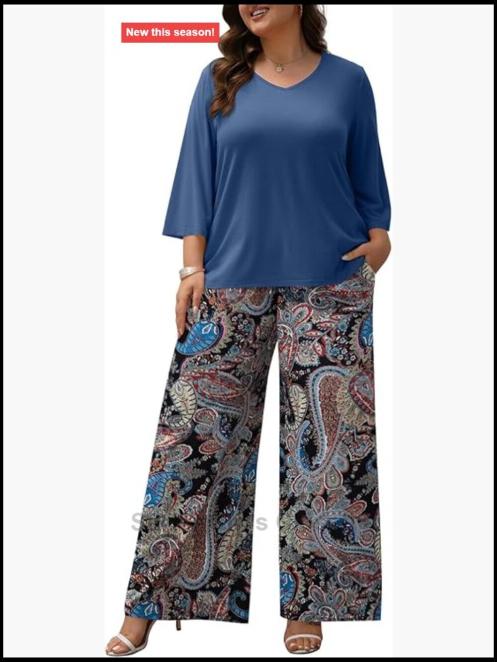 Plus Size 2 Piece Loungewear Set 3/4 Sleeve Tunic & Wide Leg Pants